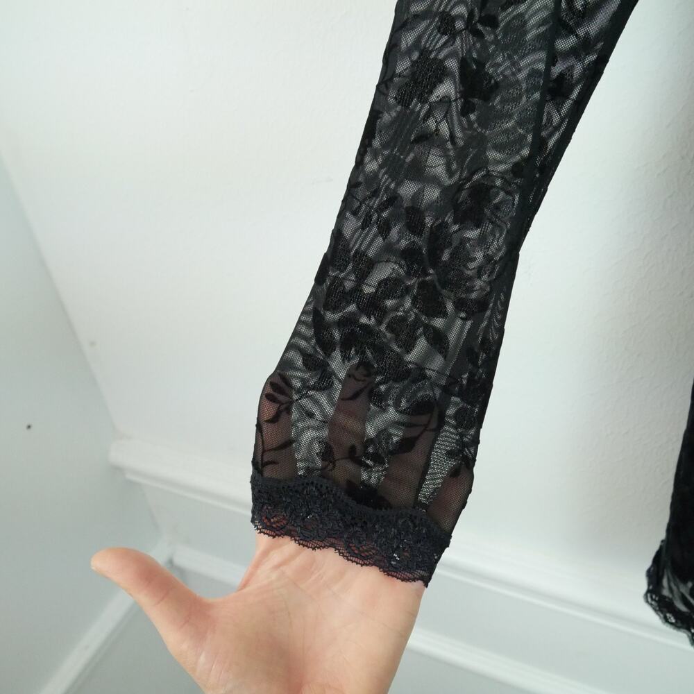 Dolls Kill Widow Cut Class Mesh Mini Dress XL Floral Goth Black Puff Sleeve - Picture 4 of 9